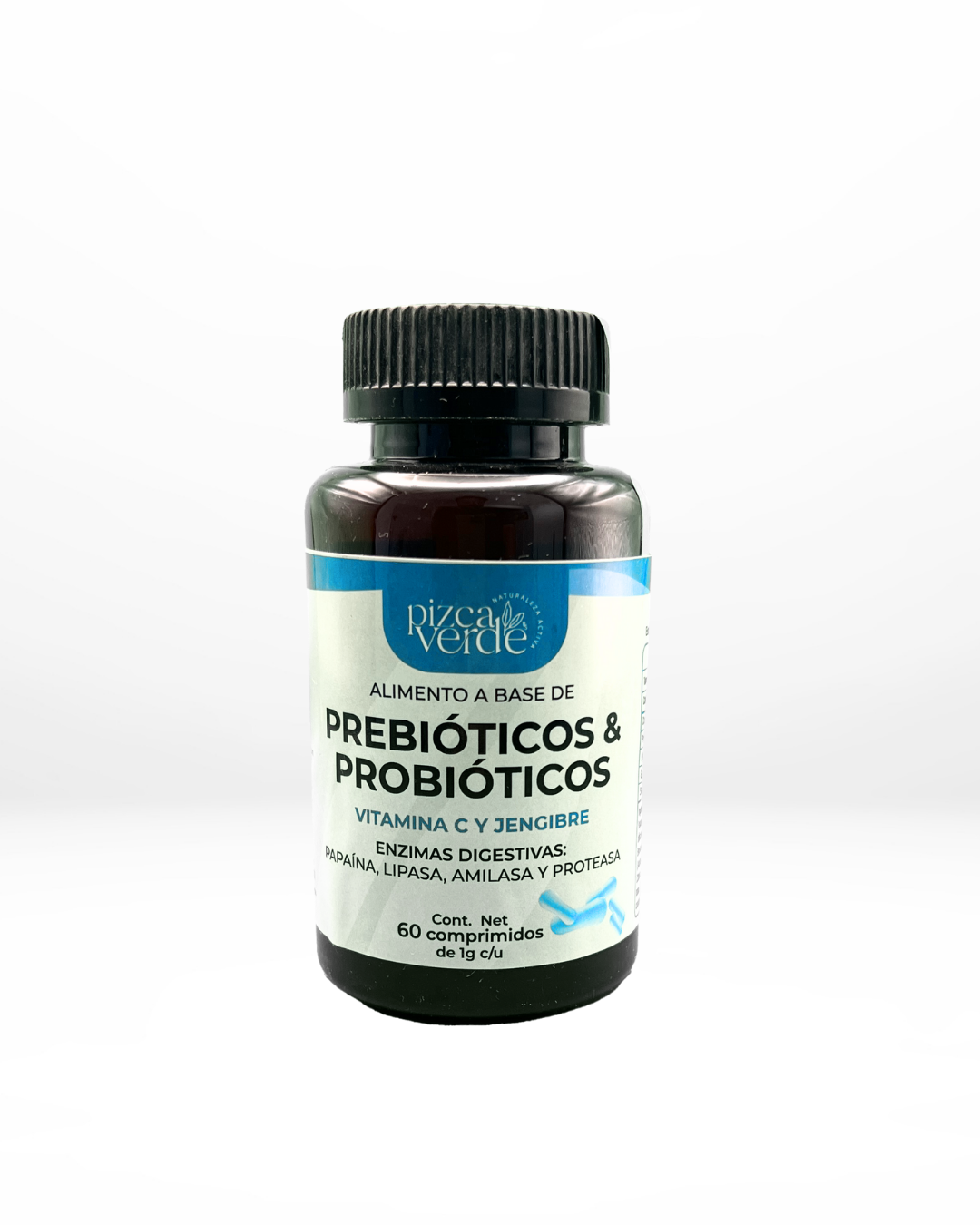 Prebióticos + Probióticos con Vitamina C, Jengibre y Enzimas Digestivas – 60 Comprimidos